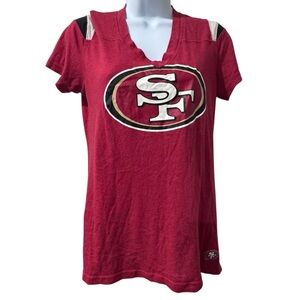 Women’s San Fransisco 49ers Red  V-Neck T-Shirt Fitted Size Small *TINY FLAW*